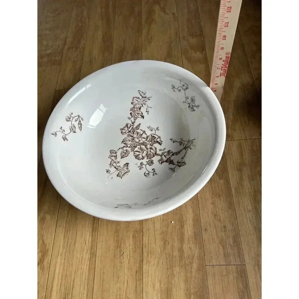 Antique Brown Transfer Ironstone Wash Bowl And Pitcher Morning Glory Pattern